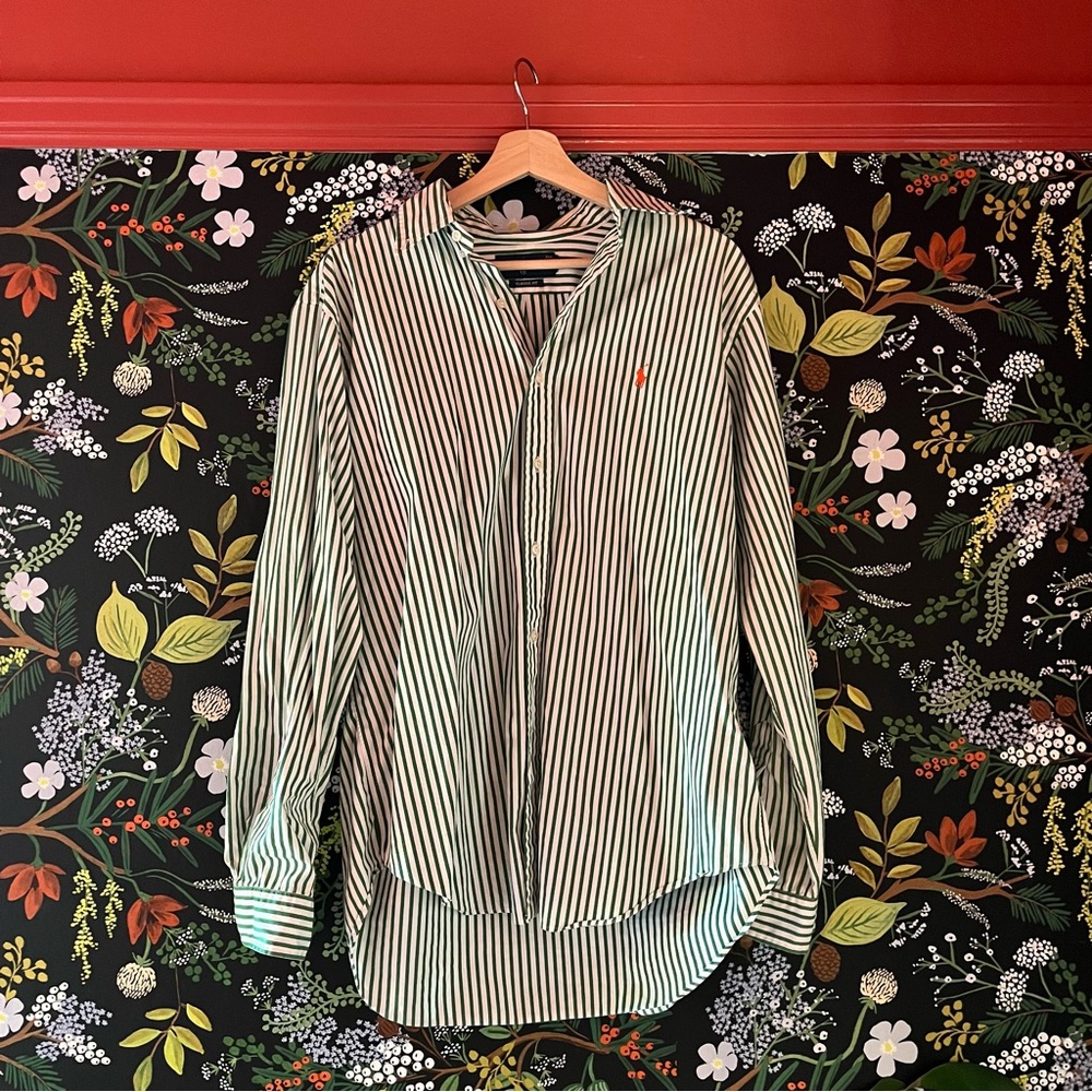 Vintage Green and White Ralph Lauren Polo Oxford Shirt